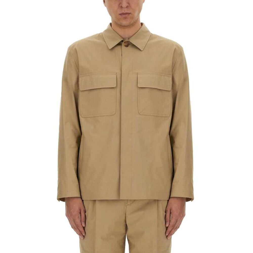 LARDINI Button-Up Shirt Jacket Men Beige Shirts